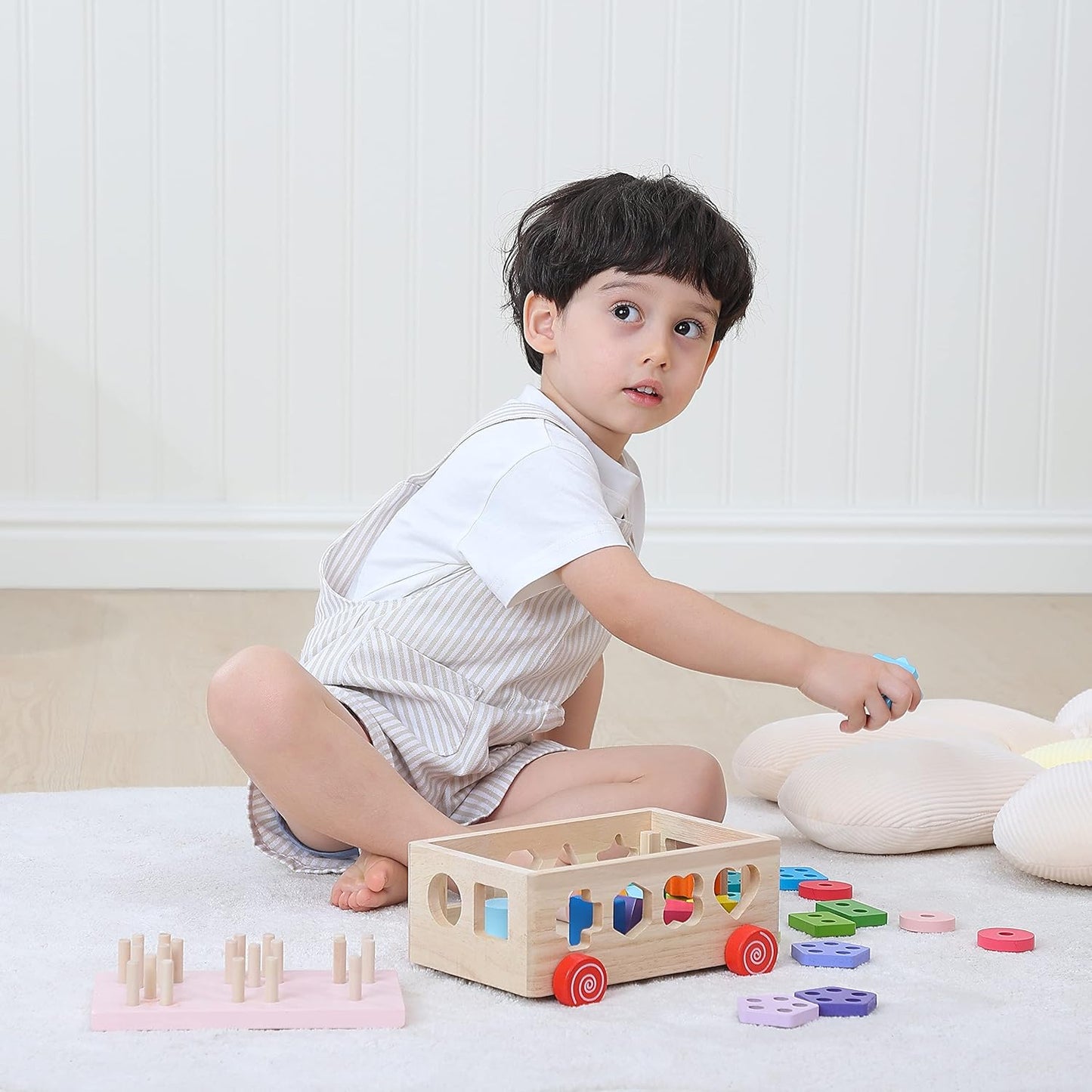 Montessori Wooden Shape Sorter & Stacking Toy – Educational Sensory Toy for Toddlers 1-3 Years
