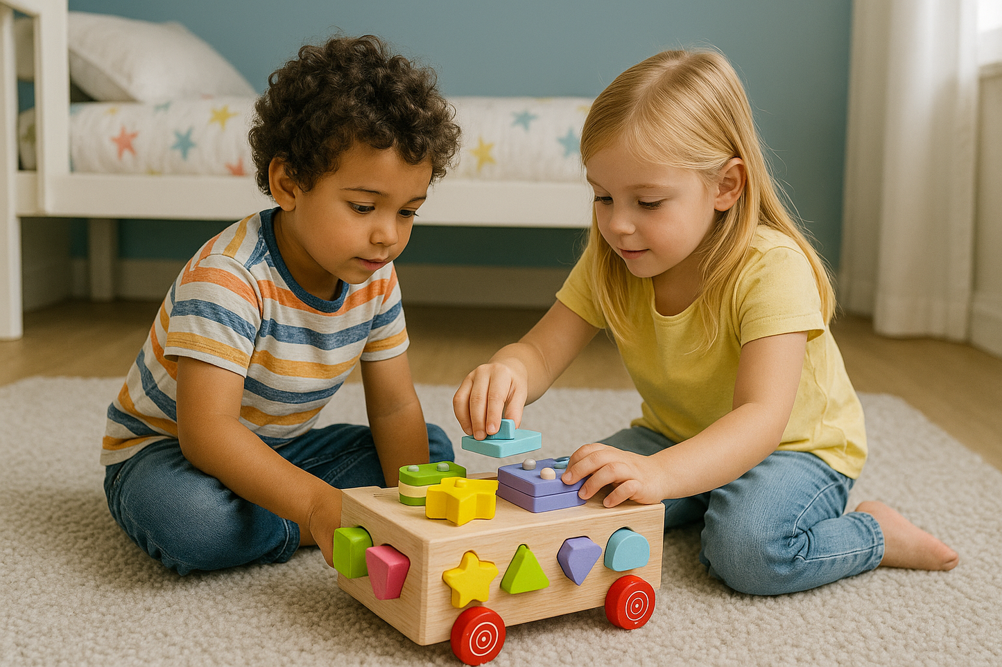 Montessori Wooden Shape Sorter & Stacking Toy – Educational Sensory Toy for Toddlers 1-3 Years