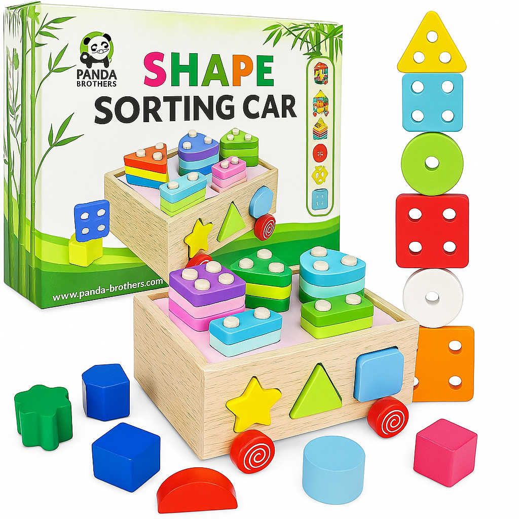 Montessori Wooden Shape Sorter & Stacking Toy – Educational Sensory Toy for Toddlers 1-3 Years